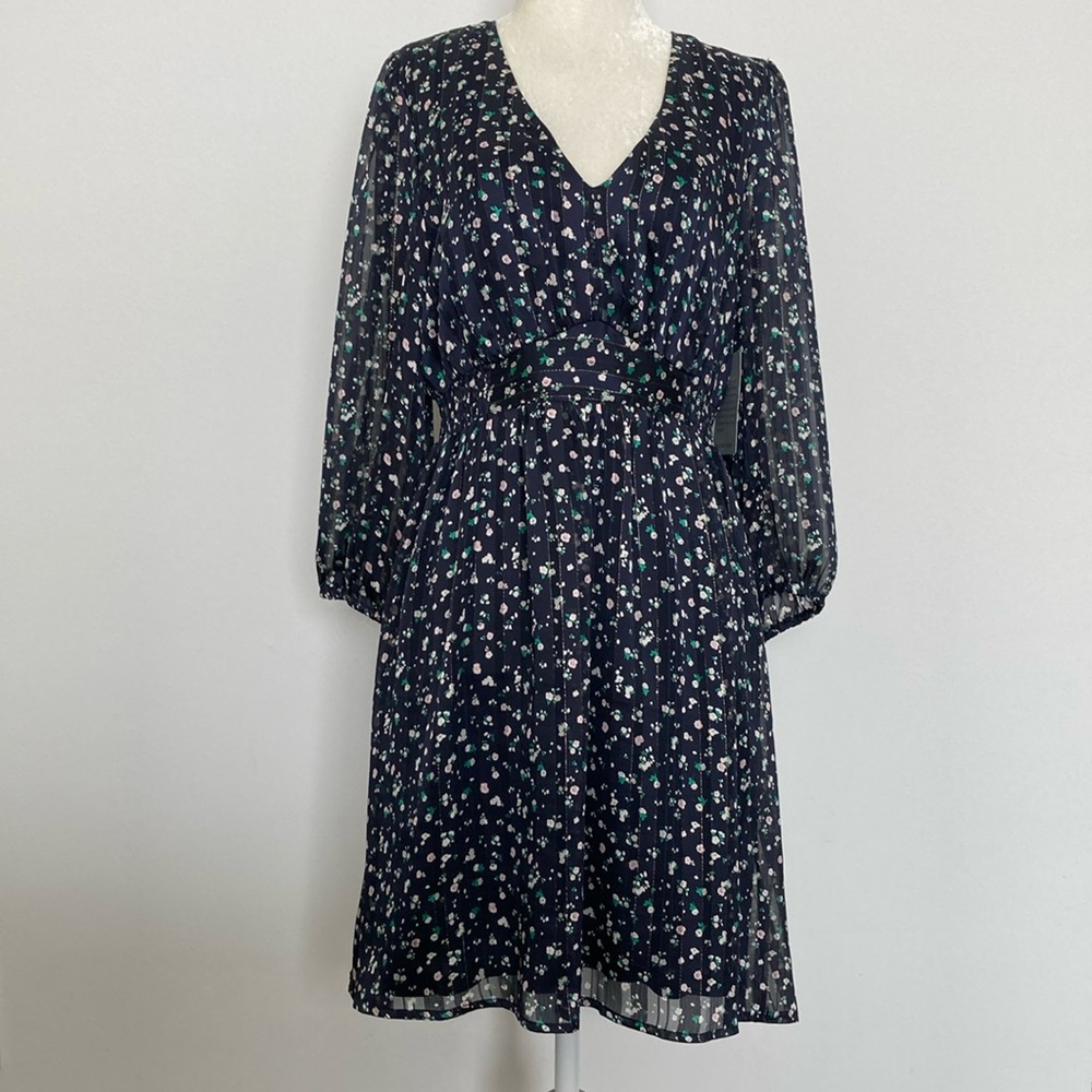 Collective Concepts V-neck Style Floral Dress w/ Sheer Sleeves